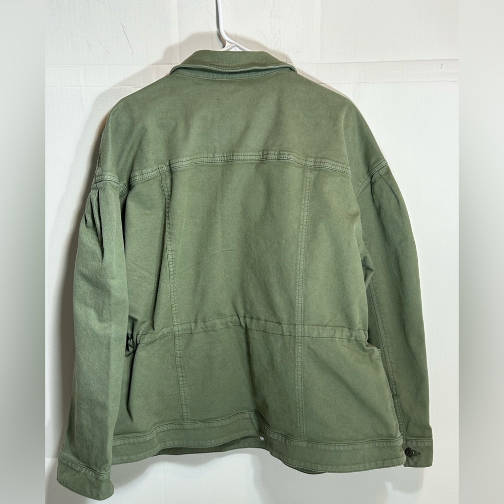 LOFT Olive Green Utility Button up Cinch Waist Canvas Jacket Size XXL - Picture 2 of 8